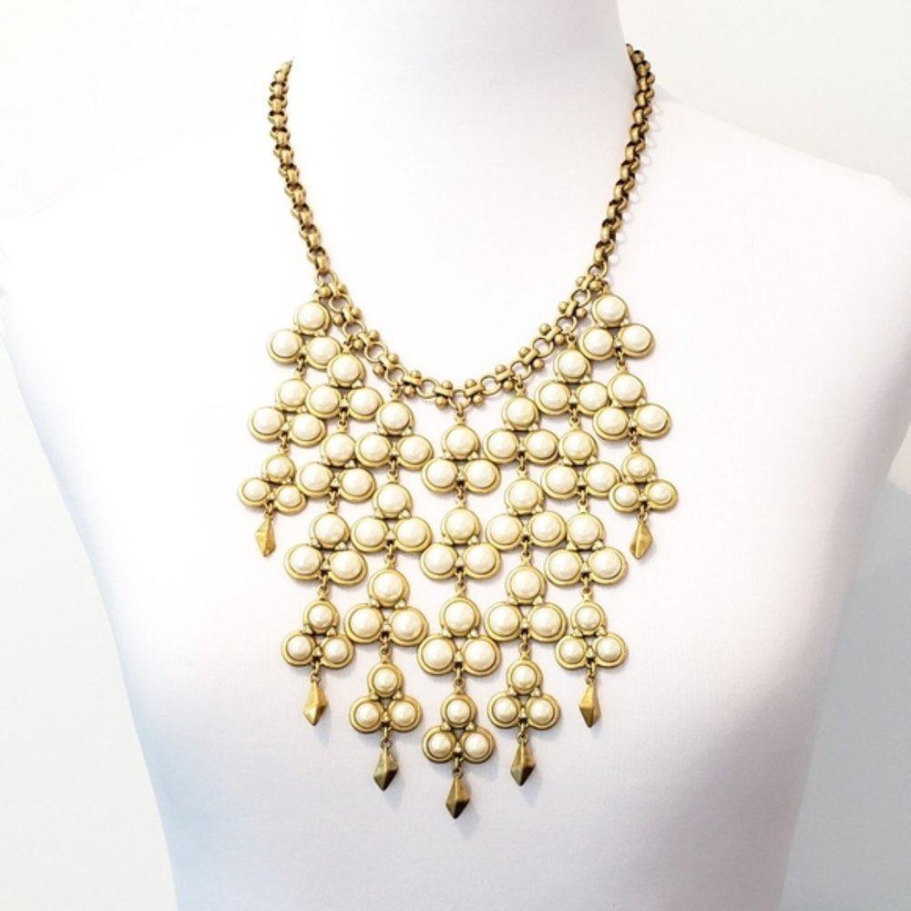 Vintage Stella & Dot Bib Necklace Pearls Statement Necklace Antique Hold
